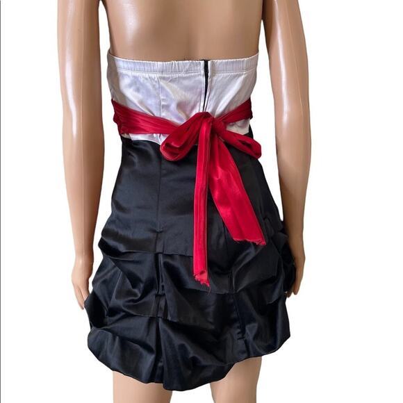 Ruby Rox dress juniors white red black strapless sequin top SZ 3 belted short - Picture 6 of 8